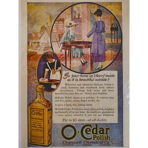 1918 O'Cedar Polish Original Vtg PRINT AD Maid Polishing‎ Table Colorful Advert